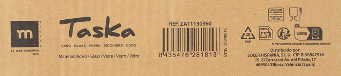 La Mediterranea Set 4 Vasos Pinta 360 cc ø8.1x9 cm (12 Cajas)