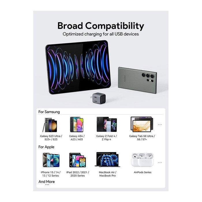 AUKEY Cargador Comet Mini 30W 1 Puerto USB C Gris Carga Rápida para Móviles Tablets