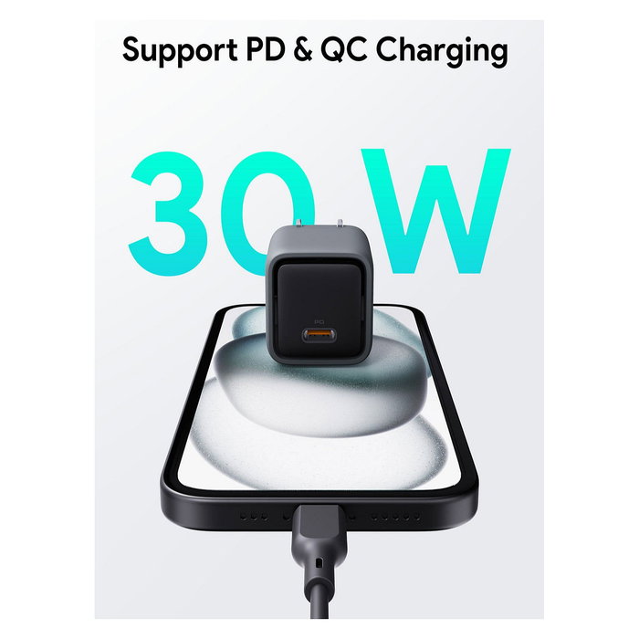 AUKEY Cargador Comet Mini 30W 1 Puerto USB C Gris Carga Rápida para Móviles Tablets