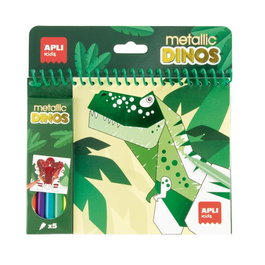 Juego Educativo Apli Kids Bloc Colorear Metallic Dinos 20H