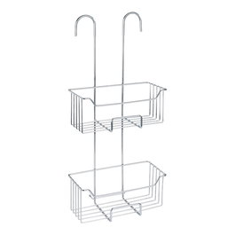 Wenko Milo Cesto de Ducha Doble Piso para Colgar, Acero Inoxidable Plateado Brillante, 25 x 14 x 55 cm