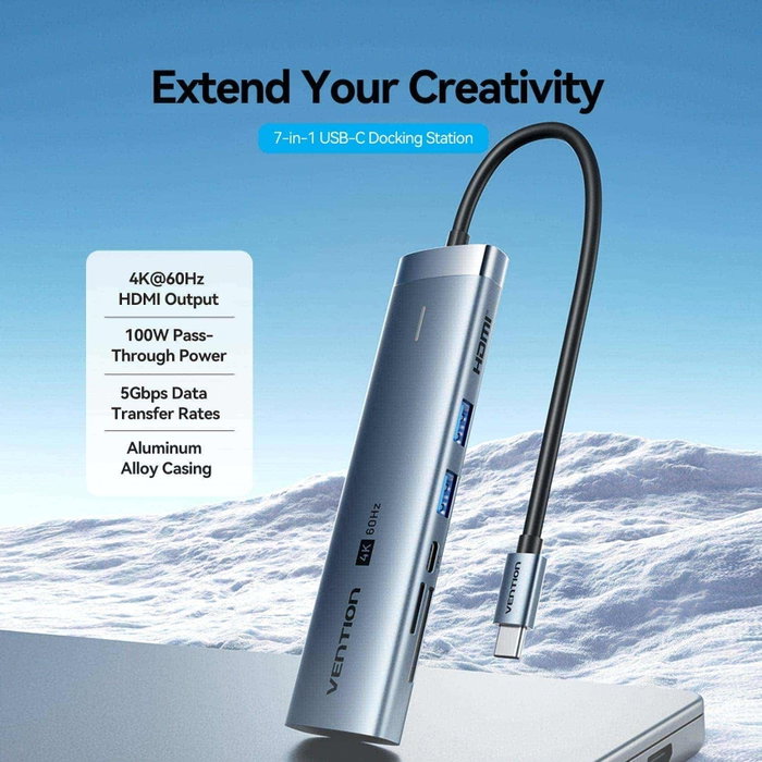 Vention TPSHB Docking Station USB-C 7 en 1 con HDMI 4K y Lector de Tarjetas, Gris Vention TPSHB Docking Station USB-C 7 en 1 con HDMI 4K y Lector de Tarjetas, Gris