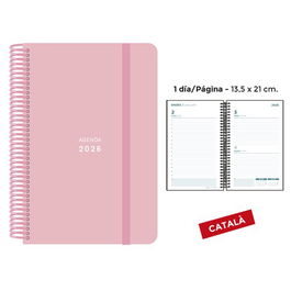 Agenda Anual (2026) Senfort Catalan Pastel Espiral Tapa Pp Con Goma 135X210 D/P Rosa