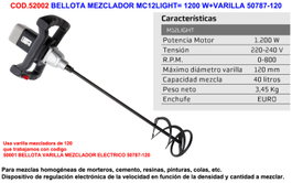 BELLOTA Mezclador M12LIGHT 1200 W con Varilla