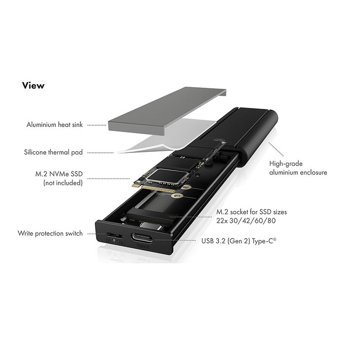 ICY BOX IB-1807MT-C31 Caja para SSD M.2 NVMe USB Type-C