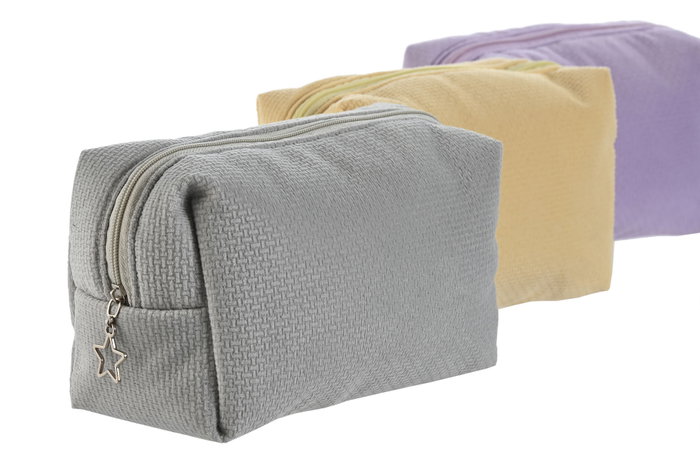 DKD Home Decor Surtido de 3 Neceseres de Poliéster 16,5x8x10 cm en Gris, Amarillo y Lila