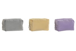 DKD Home Decor Surtido de 3 Neceseres de Poliéster 16,5x8x10 cm en Gris, Amarillo y Lila
