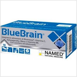 NAMED Blue Brain 10Sticks - Soporte Sistema Nervioso y Rendimiento Cerebral, Vegano, con Bluenesse, Vitamina C, Ashwagandha y Maca