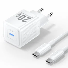 Vention Cargador de Pared GaN USB-C 20W con Cable Incluido (Modelo TZ-FEPW0-EU-01), Carga Rápida PD3.0 QC3.0 para iPhone, Samsung, Tablet