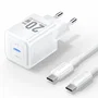 Vention Cargador de Pared GaN USB-C 20W con Cable Incluido (Modelo TZ-FEPW0-EU-01), Carga Rápida PD3.0 QC3.0 para iPhone, Samsung, Tablet