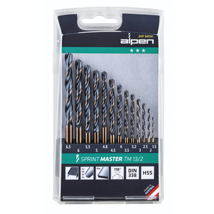 Alpen Sprint Master TM 13/2 Set de 13 brocas de giro HSS de 1.5-6.5 mm Alpen Sprint Master TM 13/2 Set de 13 brocas de giro HSS de 1.5-6.5 mm