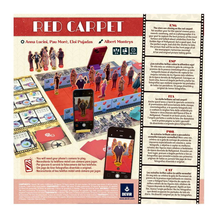 Devir Red Carpet Juego de Mesa Fotografía Móvil Celebridades Hollywood Años 50 Mecánica Innovadora