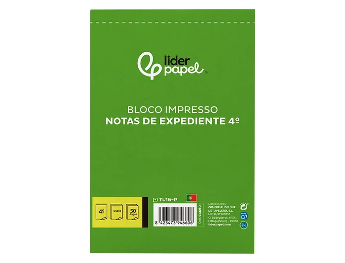 Liderpapel Talonario de notas de expediente tamaño cuarto con texto en portugués