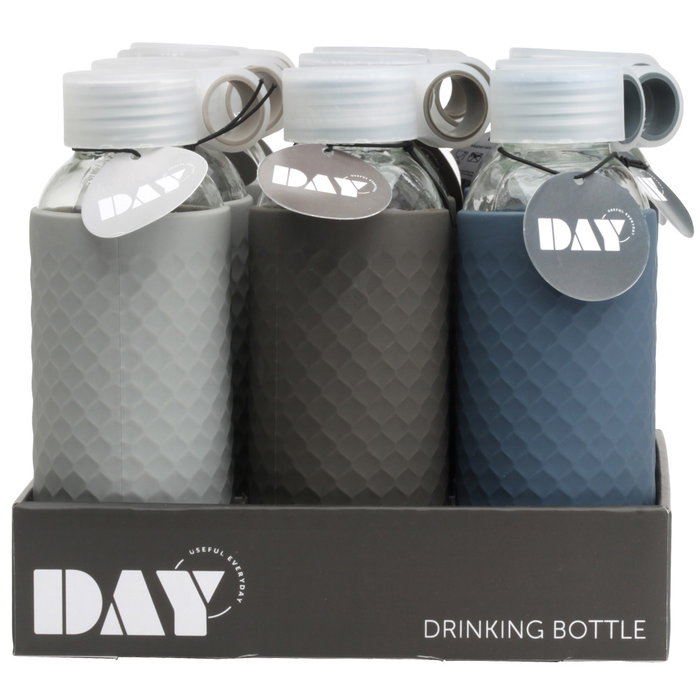 Day Botella 450 Ml Vidrio y Silicona Transparente con Funda Antideslizante Colores Surtidos Day Botella 450 Ml Vidrio y Silicona Transparente con Funda Antideslizante Colores Surtidos