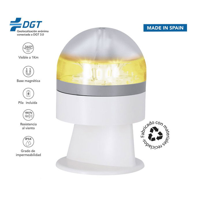 Pf Erum Vial Baliza V16 de Emergencia Homologada DGT 3.0, Conectada y Geolocalizable con Tarjeta SIM Vodafone válida hasta 2038, IP54, Visible a 1 km, Autonomía 2.5h, Color Blanco Pf Erum Vial Baliza V16 de Emergencia Homologada DGT 3.0, Conectada y Geolocalizable con Tarjeta SIM Vodafone válida hasta 2038, IP54, Visible a 1 km, Autonomía 2.5h, Color Blanco
