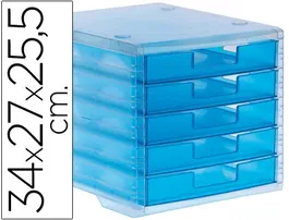 Archivo 2000 Fichero Cajones Sobremesa 5 Cajones Azul Mar Translucido 340x270x260 mm