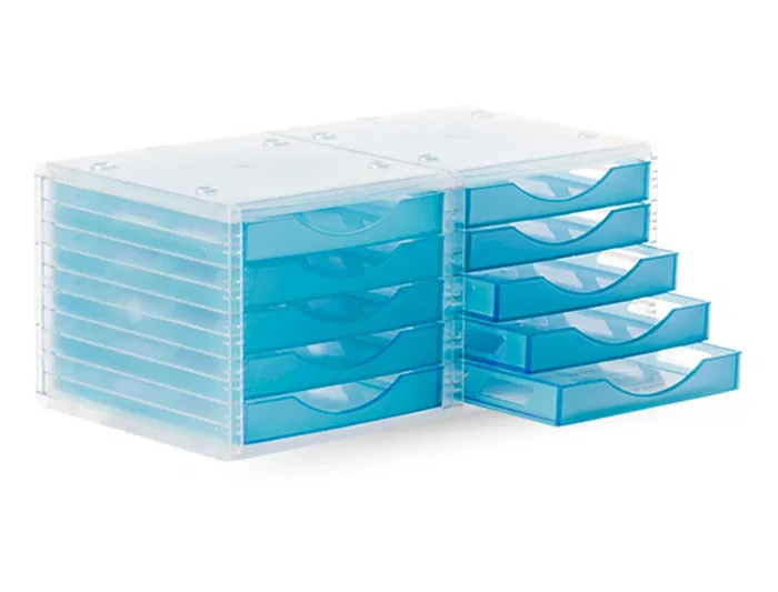 Archivo 2000 Fichero Cajones Sobremesa 5 Cajones Azul Mar Translucido 340x270x260 mm