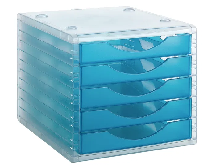Archivo 2000 Fichero Cajones Sobremesa 5 Cajones Azul Mar Translucido 340x270x260 mm
