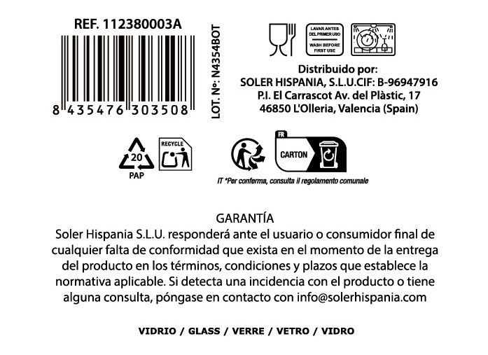 La Mediterranea Vaso 320 ml Tirso Diamonds Medidas ø8.5x9.45 cm (48 Unidades)