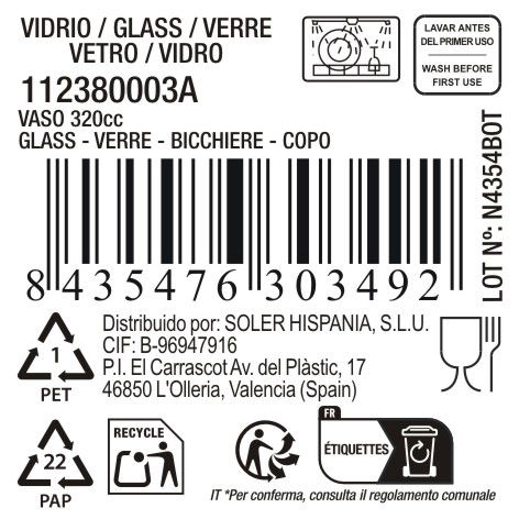 La Mediterranea Vaso 320 ml Tirso Diamonds Medidas ø8.5x9.45 cm (48 Unidades)