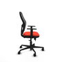 Silla de oficina Jorquera con mecanismo Sincro/Traslack tapizada con Tela color Naranja oscuro y malla color Negro. Equipada con lumbar 1D, Brazos 1D y Ruedas 65mm nailon