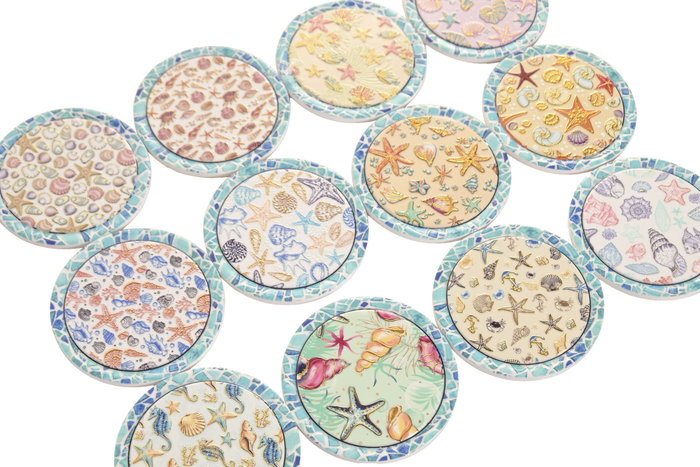 DKD Home Decor Posavasos de Dolomita con Diseño de Conchas, 12 Unidades
