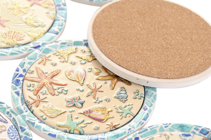 DKD Home Decor Posavasos de Dolomita con Diseño de Conchas, 12 Unidades