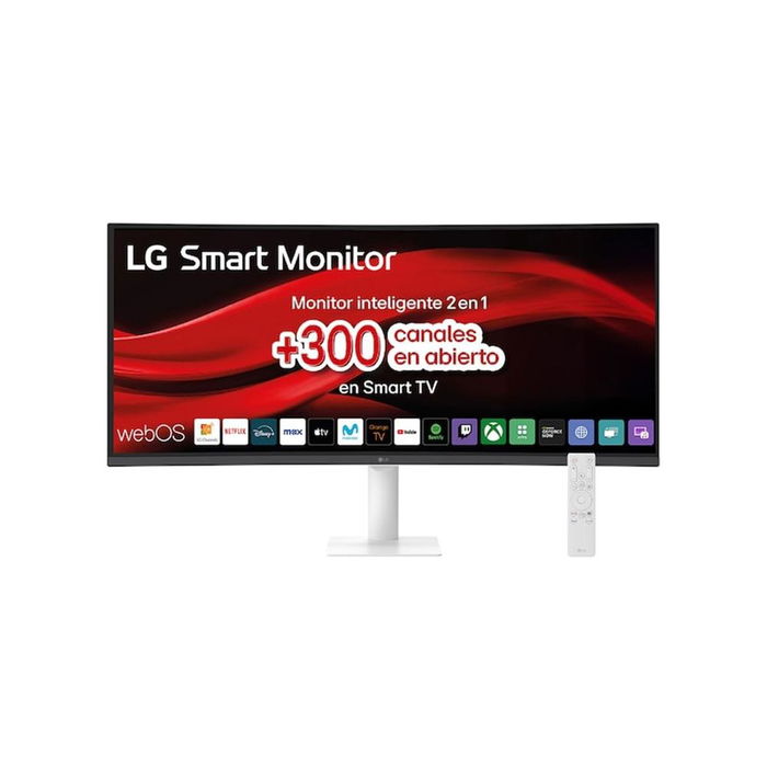 LG 34U601SA-W.AEU Monitor Curvo 34" UltraWide Smart TV, Pantalla WQHD (3440 x 1440), 100Hz, VA, webOS 24, HDR10, Altavoces, para Productividad y Streaming