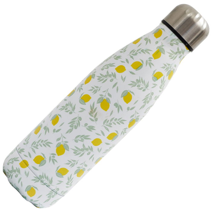 Home Deco Factory Termo Botella 500 Ml Take Away Acero Inoxidable Doble Pared Diseño Limones Mantiene Frío 18h Caliente 6h