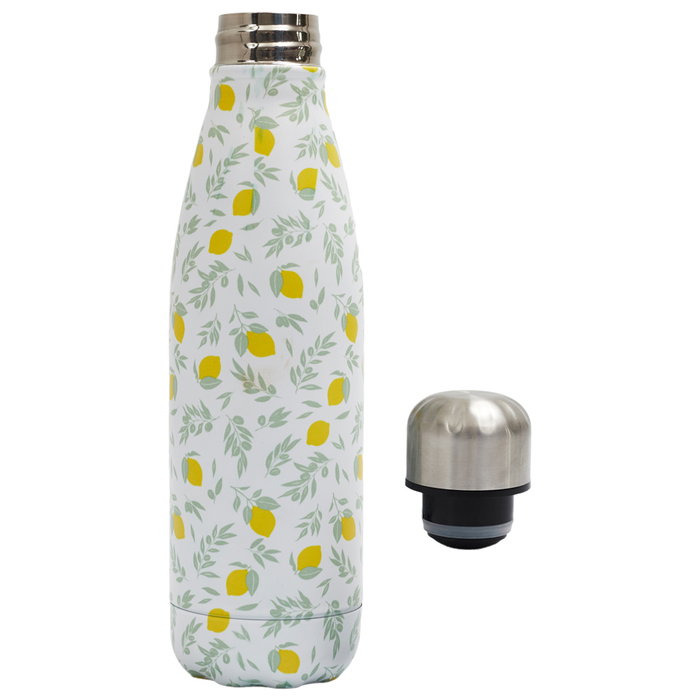 Home Deco Factory Termo Botella 500 Ml Take Away Acero Inoxidable Doble Pared Diseño Limones Mantiene Frío 18h Caliente 6h