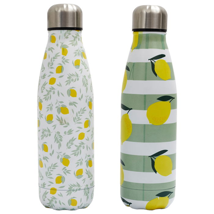Home Deco Factory Termo Botella 500 Ml Take Away Acero Inoxidable Doble Pared Diseño Limones Mantiene Frío 18h Caliente 6h