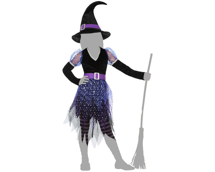 Disfraz Bruja Infantil Niña Halloween Violeta Vestido Sombrero Cinturón 5-6 Años Polyester