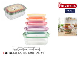 Privilege Set de 5 Fiambreras Apilables Rectangulares