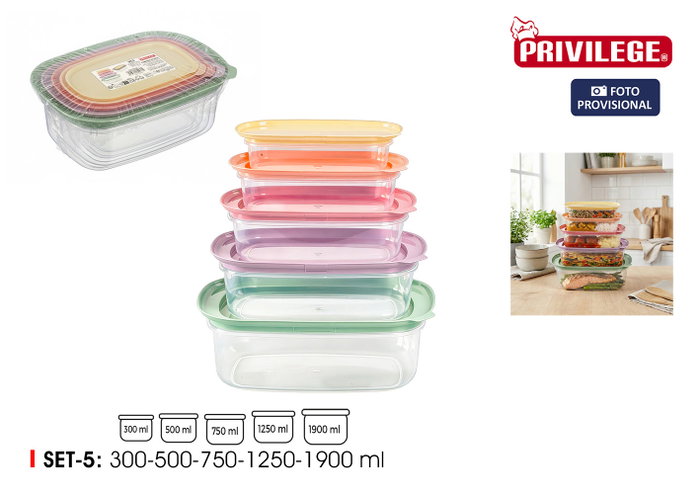 Privilege Set de 5 Fiambreras Apilables Rectangulares Privilege Set de 5 Fiambreras Apilables Rectangulares