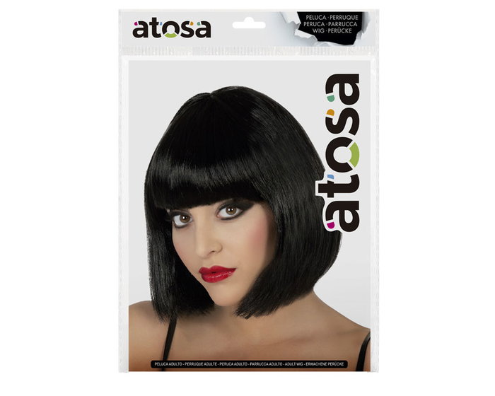 Atosa Peluca Lisa Corta Negra con Flequillo Recto 100 Gramos