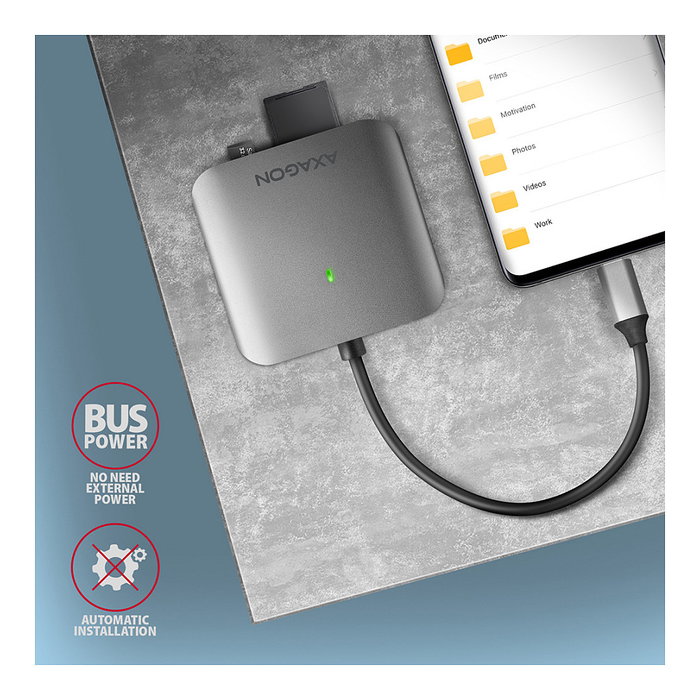 Axagon CRE-S3C Lector de tarjetas USB-C 3.2 Gen 1, 3 ranuras SD/microSD/CF, UHS-II