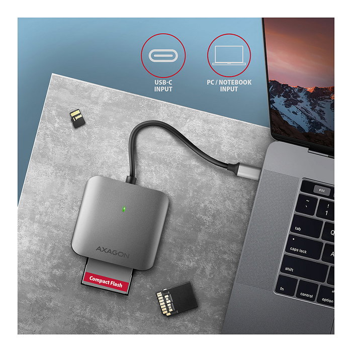 Axagon CRE-S3C Lector de tarjetas USB-C 3.2 Gen 1, 3 ranuras SD/microSD/CF, UHS-II