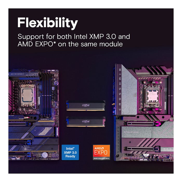 Crucial Pro CP32G64C40U5B - Memoria RAM 32GB (1x32GB) DDR5 6400MHz 288-pin DIMM CL40 1.35V, sin búfer, Intel XMP 3.0, AMD EXPO