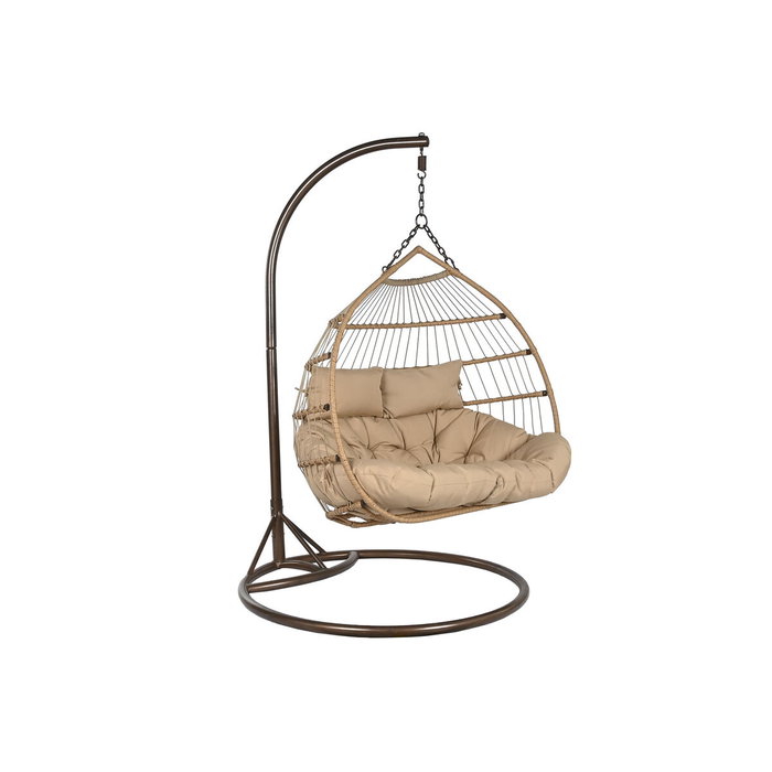 DKD Home Decor Sillón Colgante Terraza y Jardín Ratán Sintético/Aluminio Marrón Claro/Oscuro con Cojines Plegable Doble 61 x 117 x 130 cm DKD Home Decor Sillón Colgante Terraza y Jardín Ratán Sintético/Aluminio Marrón Claro/Oscuro con Cojines Plegable Doble 61 x 117 x 130 cm