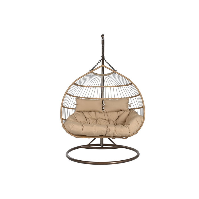 DKD Home Decor Sillón Colgante Terraza y Jardín Ratán Sintético/Aluminio Marrón Claro/Oscuro con Cojines Plegable Doble 61 x 117 x 130 cm DKD Home Decor Sillón Colgante Terraza y Jardín Ratán Sintético/Aluminio Marrón Claro/Oscuro con Cojines Plegable Doble 61 x 117 x 130 cm