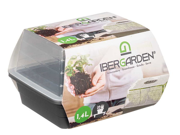 Ibergarden Invernadero Plástico 1,4 L con Respiradero 21.5 x 12.8 x 17.4 cm (Set de 16)