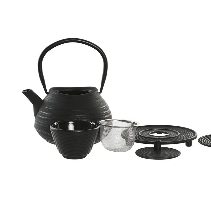 DKD Home Decor Set de Tetera de Hierro Colado de 800ml con Vasos y Salvamantel DKD Home Decor Set de Tetera de Hierro Colado de 800ml con Vasos y Salvamantel