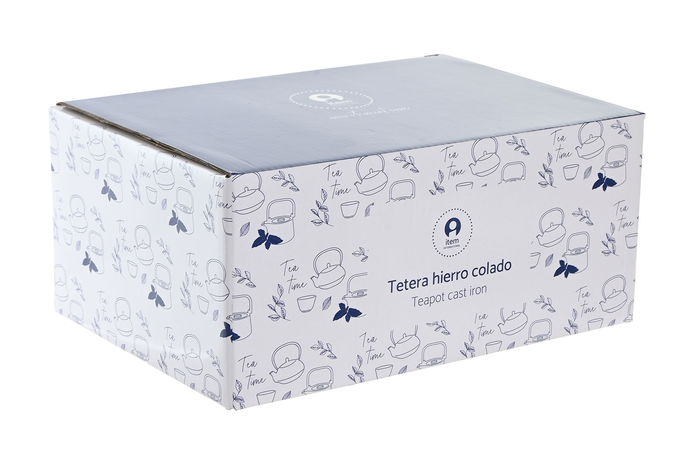 DKD Home Decor Tetera Oriental Negro Hierro Colado Inox Set de 3 Piezas Vasos Salvamantel 15 x 17 x 17 cm