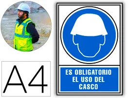 Archivo 2000 Pictograma Obligatorio Uso de Casco PVC Azul Luminiscente 210x297 mm