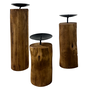 DKD Home Decor Set de 3 Portavelas de Teca Reciclada y Hierro