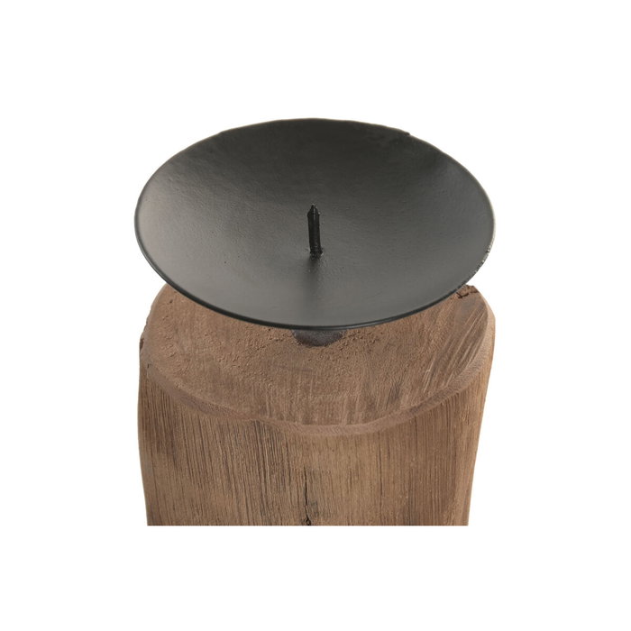 DKD Home Decor Set de 3 Portavelas de Teca Reciclada y Hierro