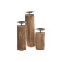 DKD Home Decor Set de 3 Portavelas de Teca Reciclada y Hierro