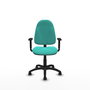 Silla de oficina Algarra con mecanismo Contacto permanente básico tapizada con Similpiel color Turquesa. Equipada con Base poliamida negra, Brazos 1D y Ruedas de parqué