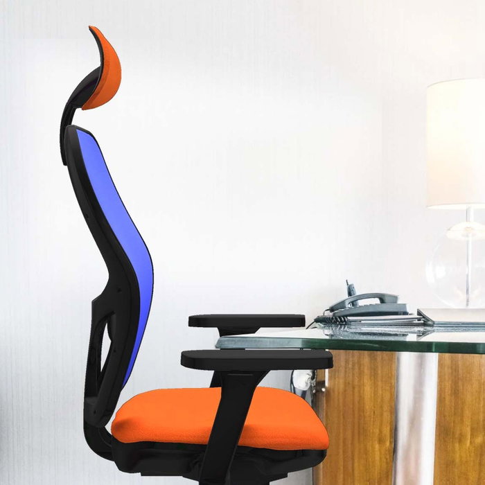 PIQUERAS Y CRESPO Silla de oficina Jorquera con mecanismo Sincro, brazos 3D, Azul y Naranja