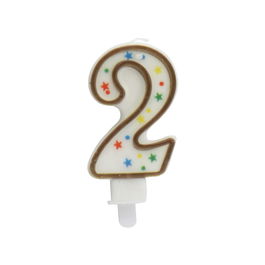 Party Time Vela Aniversario Número 2 para Tarta, Decorada con Círculos y Estrellas, 9.5 cm